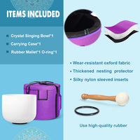 440HZ 8 Inch F Note Heart Chakra Frosted Quartz Crystal Singing Bowl Meditation Therapy Sound Healing Instrument Sound Bath Bowl with Carrying Bag