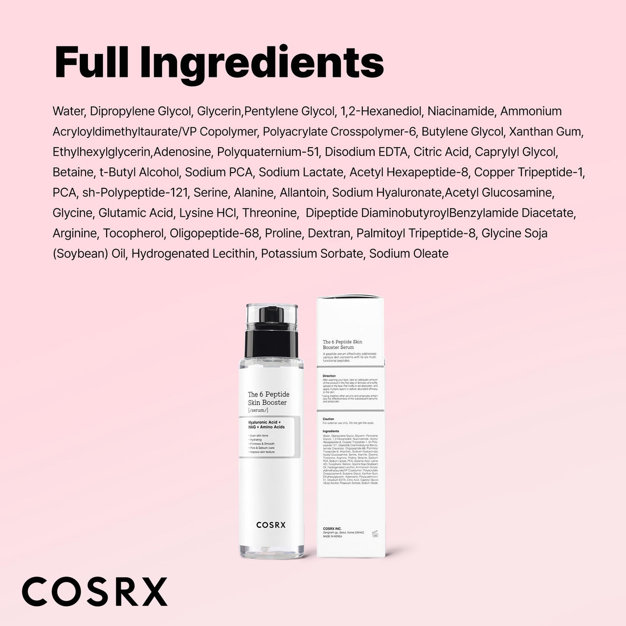 COSRX 6X Peptide Collagen Booster Toner Serum 150ml, Skin Renewal Boosting Facial Essence, Niacinamide & Hyaluronic Acid for All Skin Types, Korean Skincare, Paraben Free