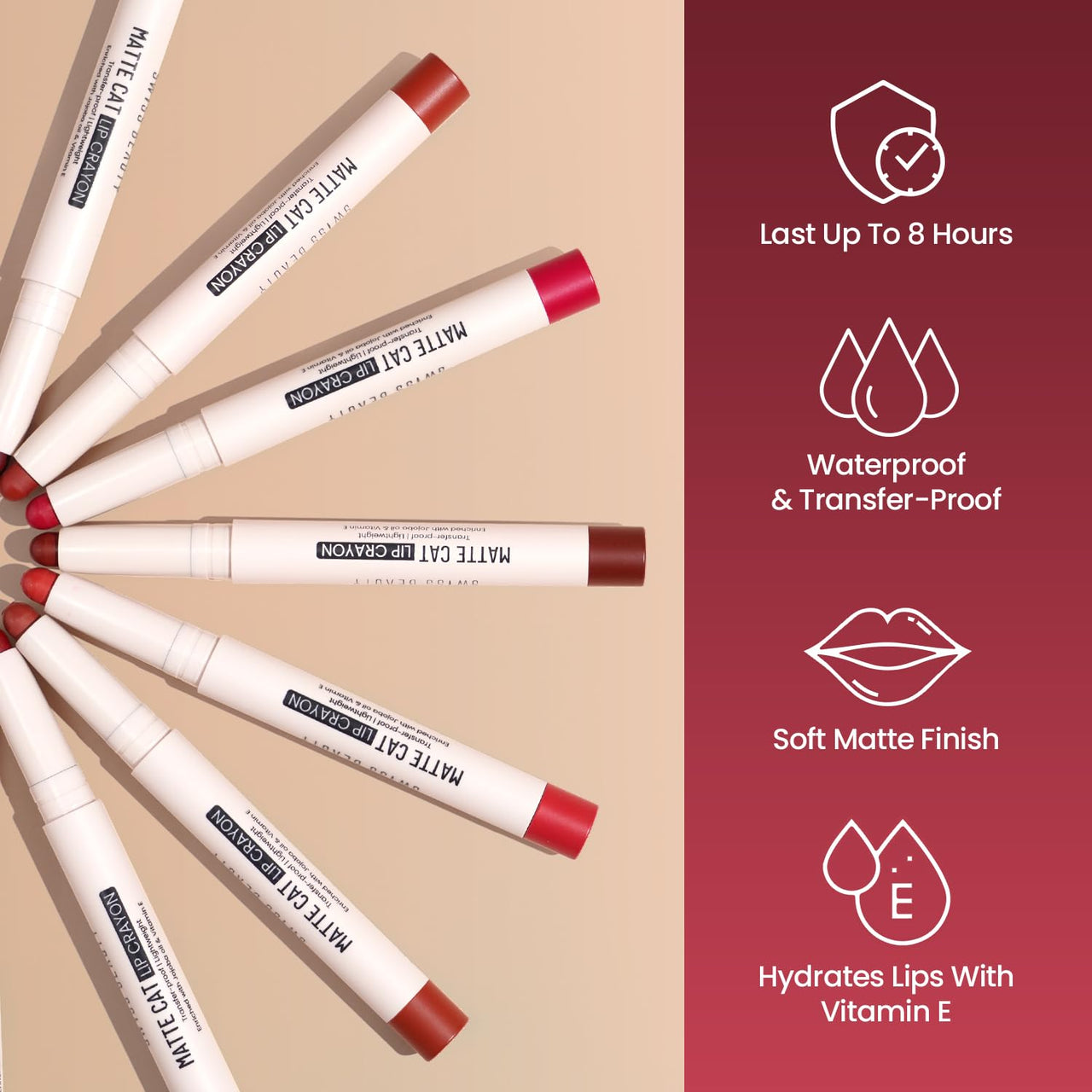 Swiss Beauty Non-Transfer Matte Cat Lip Crayon | Water-Resistant | Long-Lasting 8 Hours Stay | Retractable Lip Crayon | Shade - Berry Blast, 1.5g |