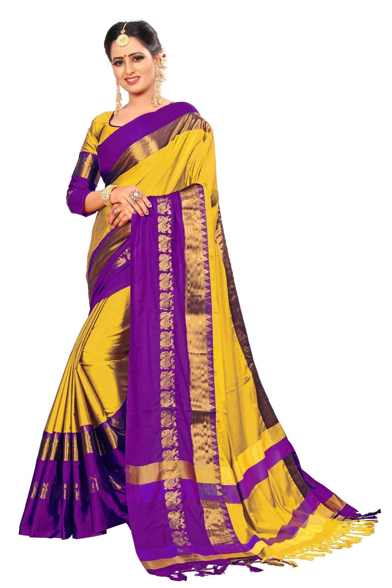 PAREVDEE Women's  Dobby Cotton Saree With Blouse Piece