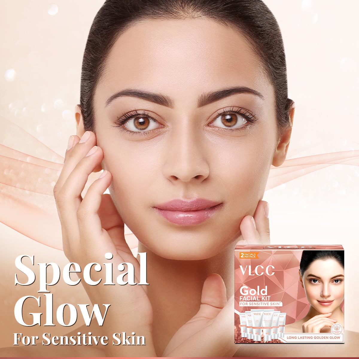 VLCC Gold Facial Kit for Sensitive Skin - 60g | Alcohol & Paraben Free | Enriched with 24K Gold, Hyaluronic Acid & Vitamin C | Safe & Gentle for Sensitive Skin