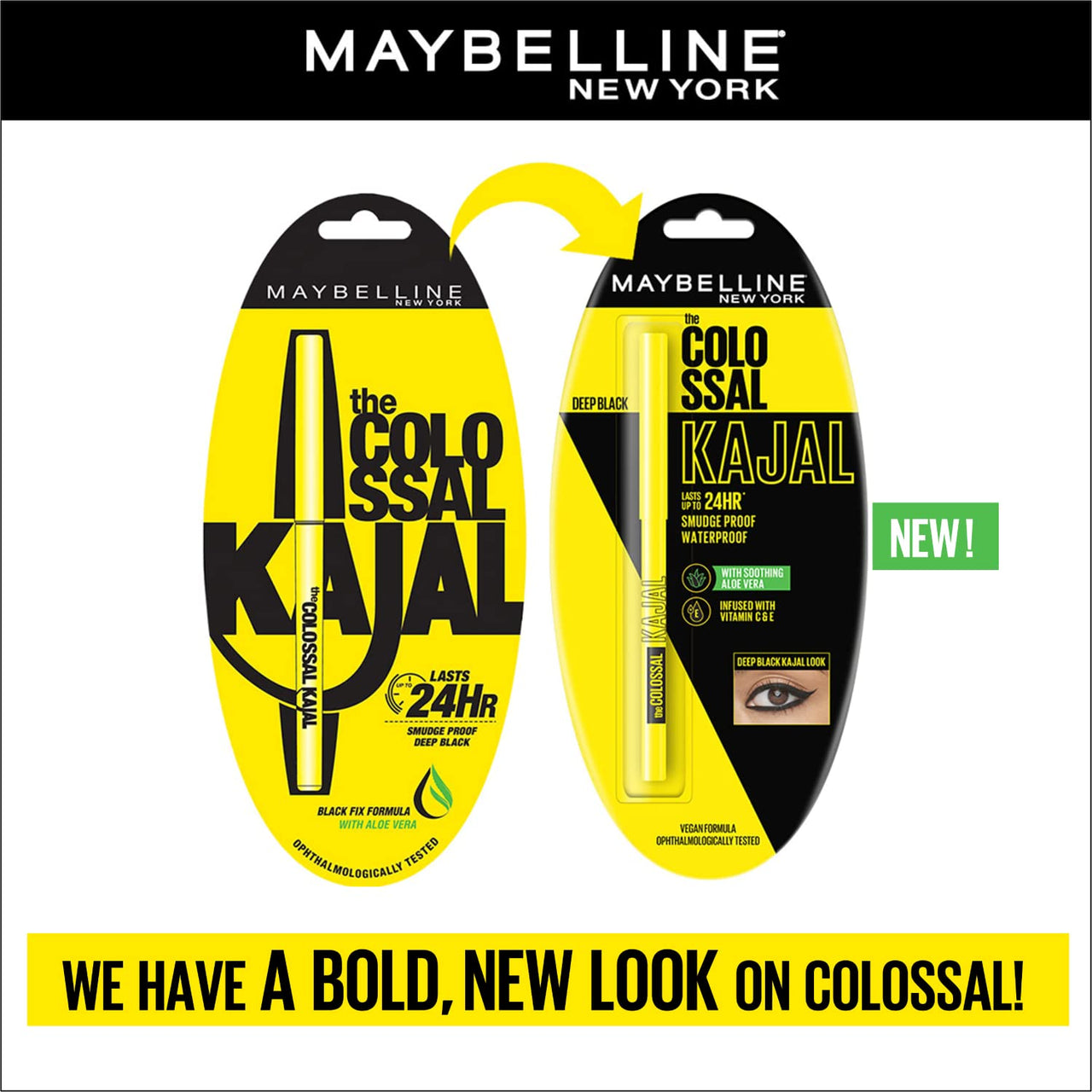 Maybelline New York Colossal Kajal, Intense Colour, Waterproof, Long lasting 24Hrs Stay, Black, 0.35g (Pack of 2)