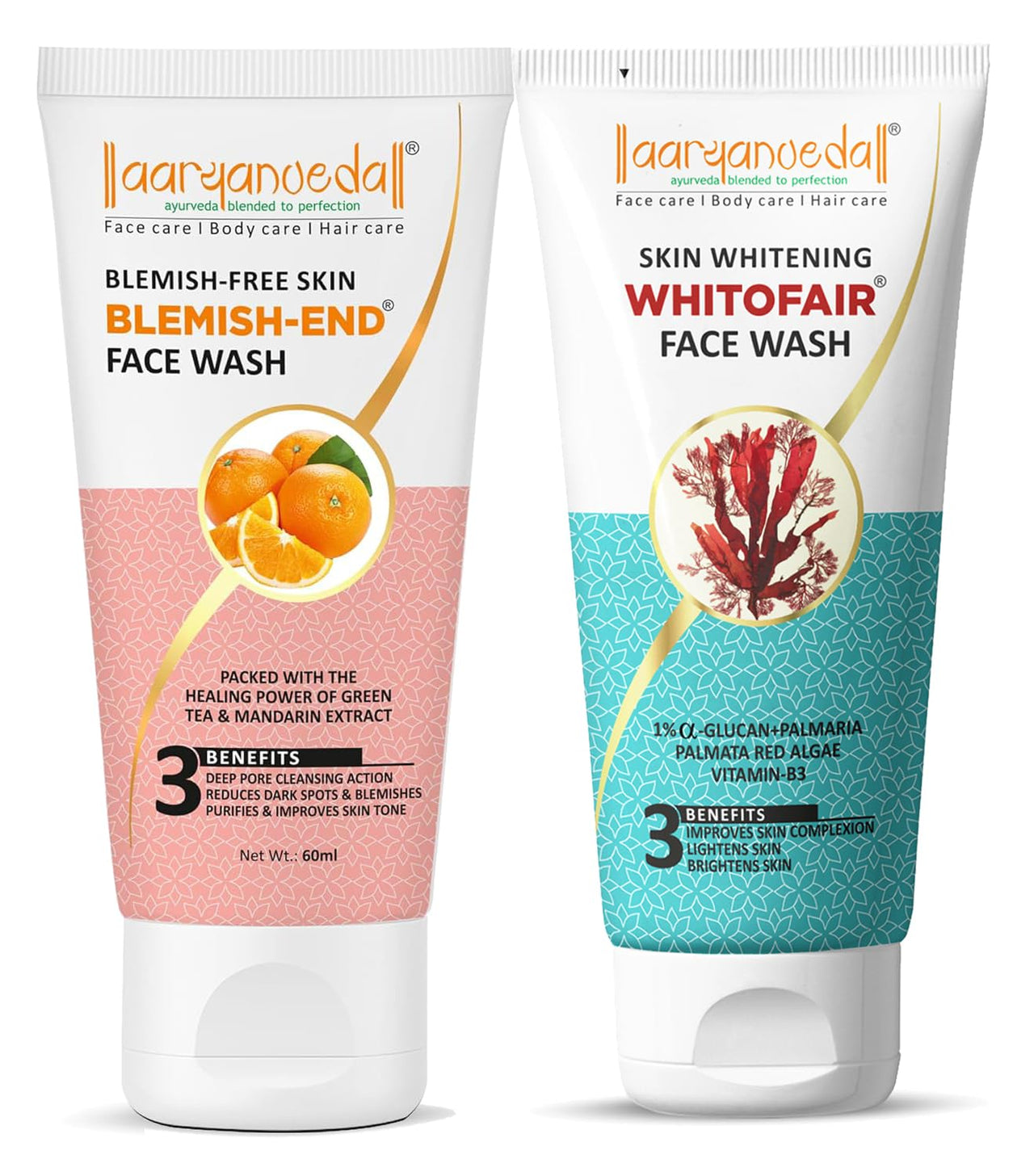Aryanveda Blemishend Face Wash 60ml And Whitofair Unisex Face wash That Brightens Up Skin | UV Absorption | Regulates Melanin, 60ml