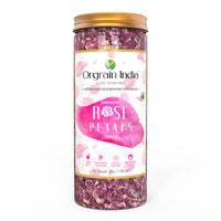 Orgrain India Pushkar Raj Pink Rose Petals 50g | Organically Grown Company-Owned Farmlands | Sun Dried Gulab Patti | Rose Tea