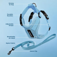 Voyager Step-in Lock Cat Harness w Reflective Cat Leash Combo Set with Neoprene Handle 5ft - Supports Small, Medium and Large Breed Cats by Best Pet Supplies - Baby Blue, XXS Harness Leash Set (Baby Blue) XXS (Chest: 11.5 - 14