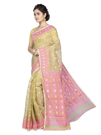 T.J. SAREES Women's  Jamdani Silk Blend Saree Without Blouse Piece