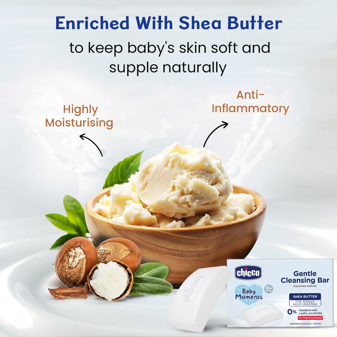 Chicco Baby Moments Gentle Cleansing Bar with Goodness of Shea Butter for Intense Moisturization 100g