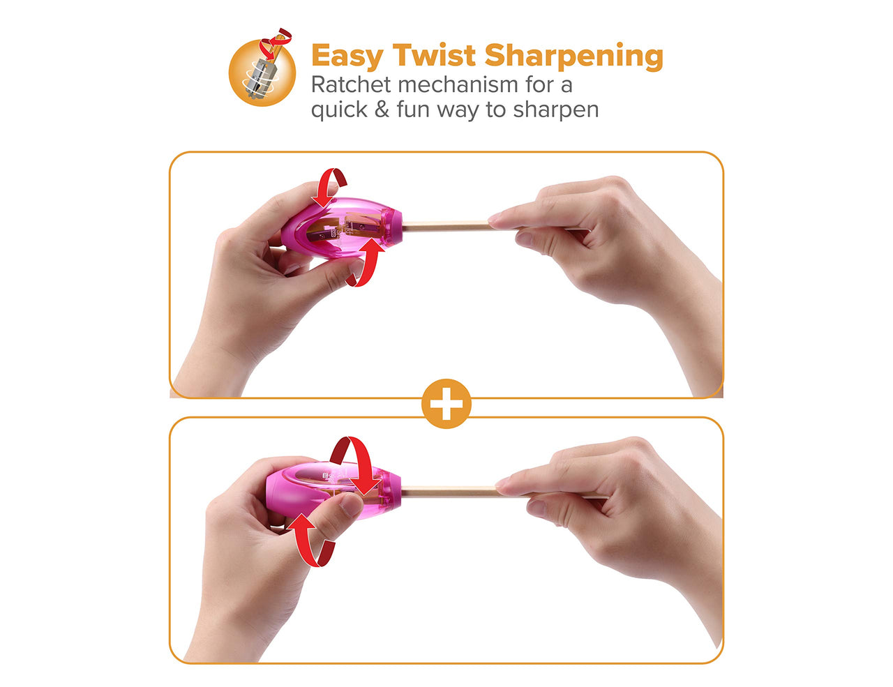 Bostitch Office Twist-N-Sharp Manual Pencil Sharpener, 2 Holes for Standard and Jumbo Pencils with Ratchet Technology, 1 Sharpener Random Color