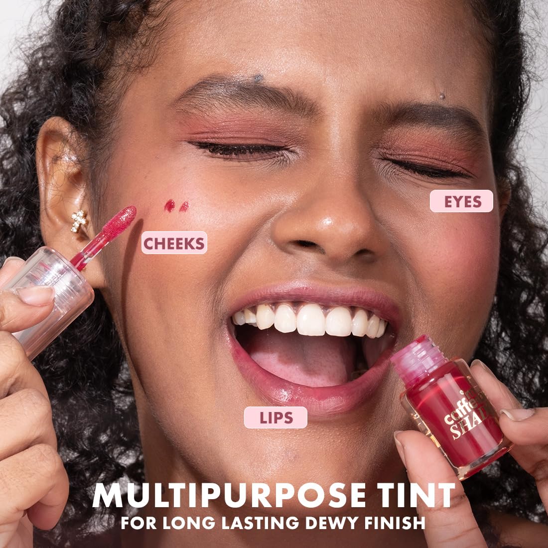 mCaffeine Shades Raspberry Lip & Cheek Glow Tint | Multipurpose & Blendable | Longlasting Dewy Finish | Hydrating & Nourishing | Highly Pigmented Gel Formula | Lipstick | Blush for Women - 3 ml