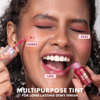 mCaffeine Shades Raspberry Lip & Cheek Glow Tint | Multipurpose & Blendable | Longlasting Dewy Finish | Hydrating & Nourishing | Highly Pigmented Gel Formula | Lipstick | Blush for Women - 3 ml