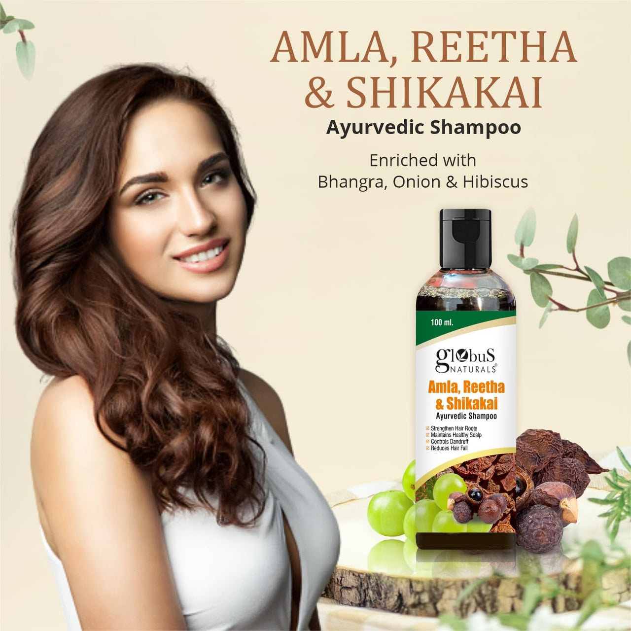 Globus Naturals Amla Reetha Shikakai Shampoo - Natural & Mild Cleanser for Healthy Hair and Scalp, Suitable for All Types, Set of 2, 100 ml