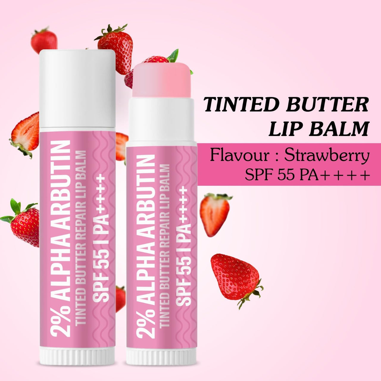 BAKE 2% Alpha Arbutin Tinted Butter Brightening Lip Balm SPF 55 PA++++ with Niacinamide, Lactic Acid | For Dark, Pigmented, Dry & Chapped Lips | Brightens Pigmented Lips | UVA/B Rays Sun Protection - 5g