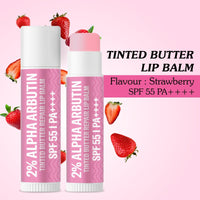 BAKE 2% Alpha Arbutin Tinted Butter Brightening Lip Balm SPF 55 PA++++ with Niacinamide, Lactic Acid | For Dark, Pigmented, Dry & Chapped Lips | Brightens Pigmented Lips | UVA/B Rays Sun Protection - 5g
