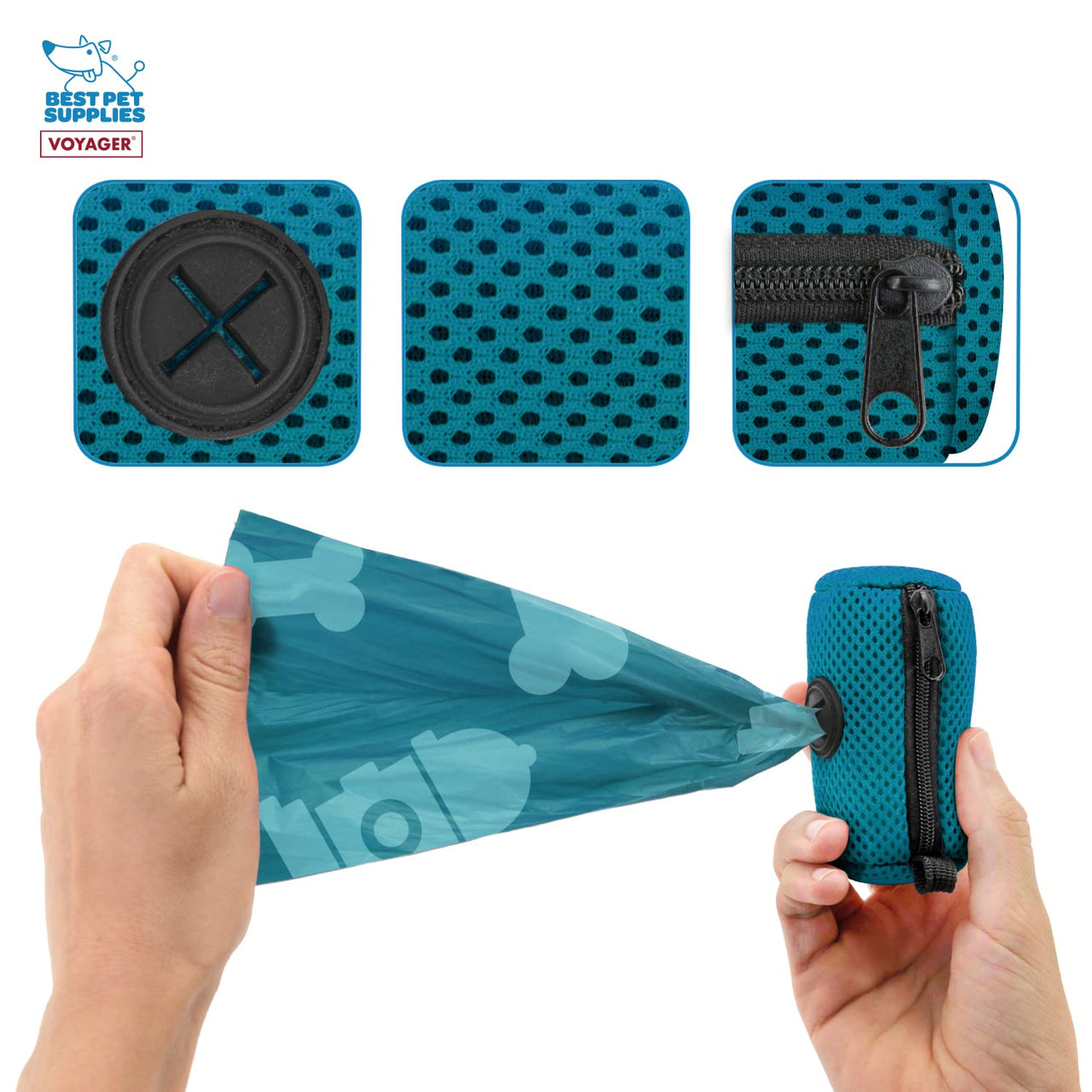 Best Pet Supplies 2-Pack Dog Poop Bag Holder Leash Attachment, Color, Reusable Mesh Dispenser Pouch for Travel, Walking, Park, and Outdoor Use, Soft and Durable with Clip-On - Mesh Turquoise Mesh Dispensers (Turquoise) 1 Count (Pack of 2)