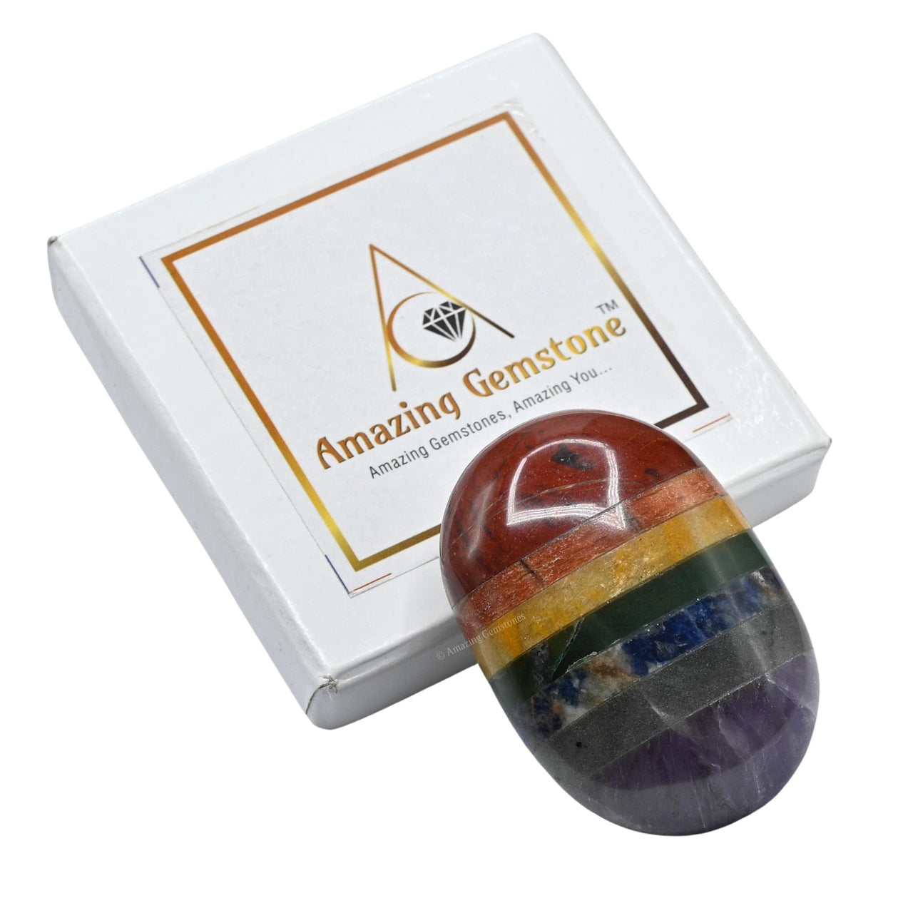 Seven Chakra Bonded Large Palm Stone - Pocket Massage Worry Stone for Natural Body Chakra Balancing, Reiki Healing and Crystal Grid 7 Chakra (Bonded)