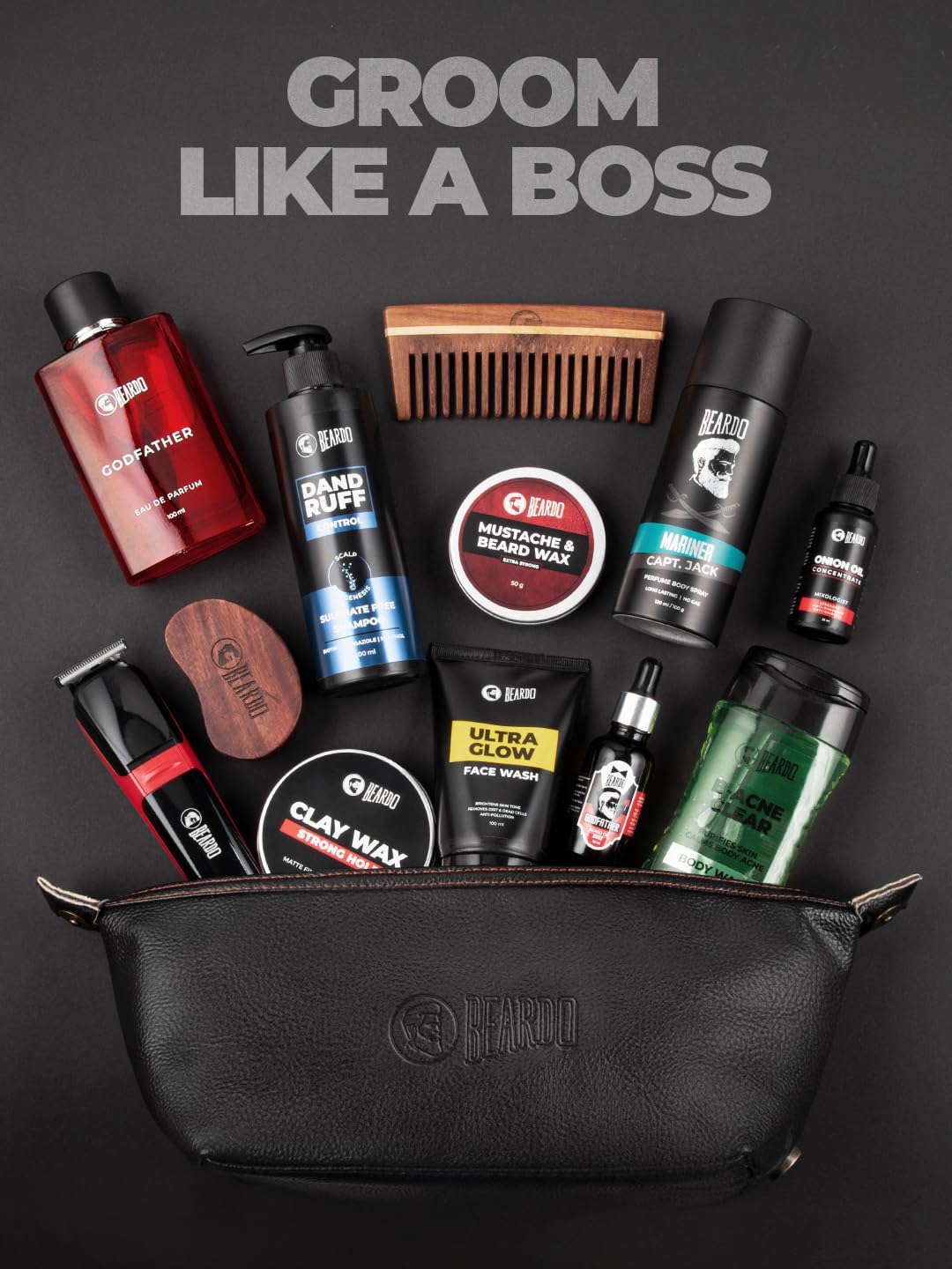 Beardo Travel Pouch for Accessories|Stylish Toiletry Organizer Kit for Men & Women||Vegan Leather Waterproof Cosmetic Bag for Travel Essentials, 22 x 15.4 x 15.4 Centimeters, Black