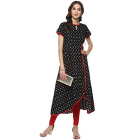 YASH GALLERY Women's  Cotton Printed Anarkali Kurta (Black;Red)