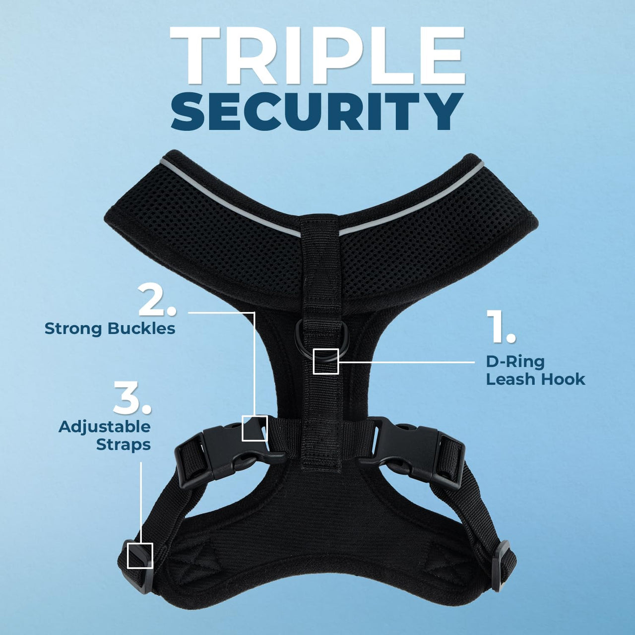 Aerolite No Pull Mesh Dog Harness with Lightweight, Soft, Breathable Chest Coverage, Reflective Stitching, and Adjustable Straps for Walking, Running, Training, Heavy Duty and Durable - Black, M