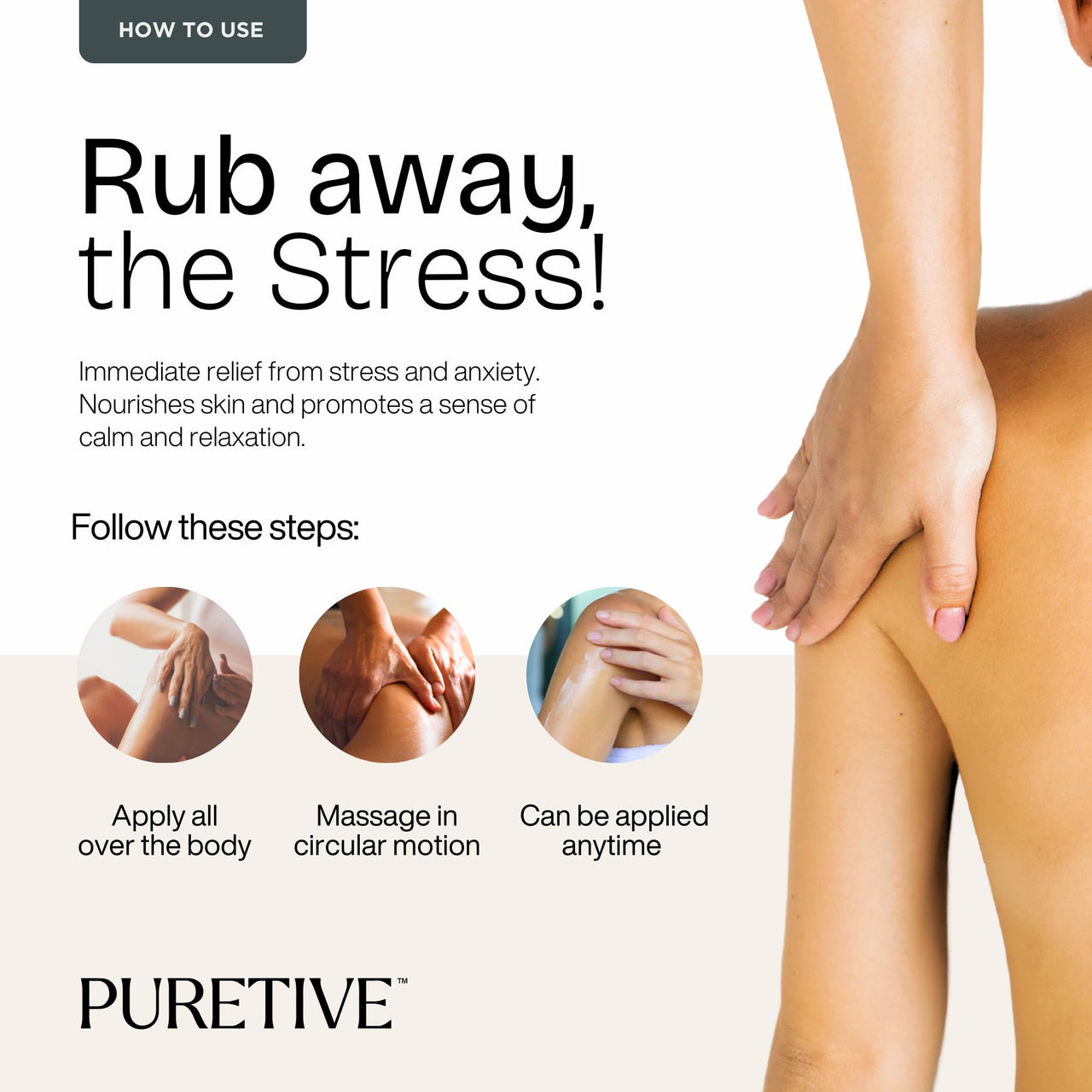 Puretive De-Stress Massage Oil | Full Body Massage Oil for Relaxation & Pain Relief | Ayurvedic Blend with Lavender, Peppermint & Rosemary | Also for Couples I Nourishing & Hydrating Body Oil 100ml