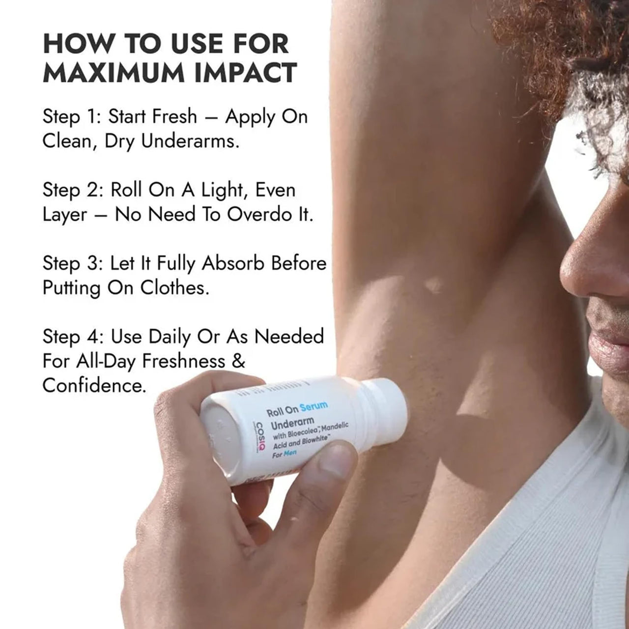 Cos-IQ Brightening Underarm Roll On Serum for Men | With Bioecolea, Mandelic Acid and Bio White | Fresh & fragranced | Suitable for Sensitive Skin | 40ml