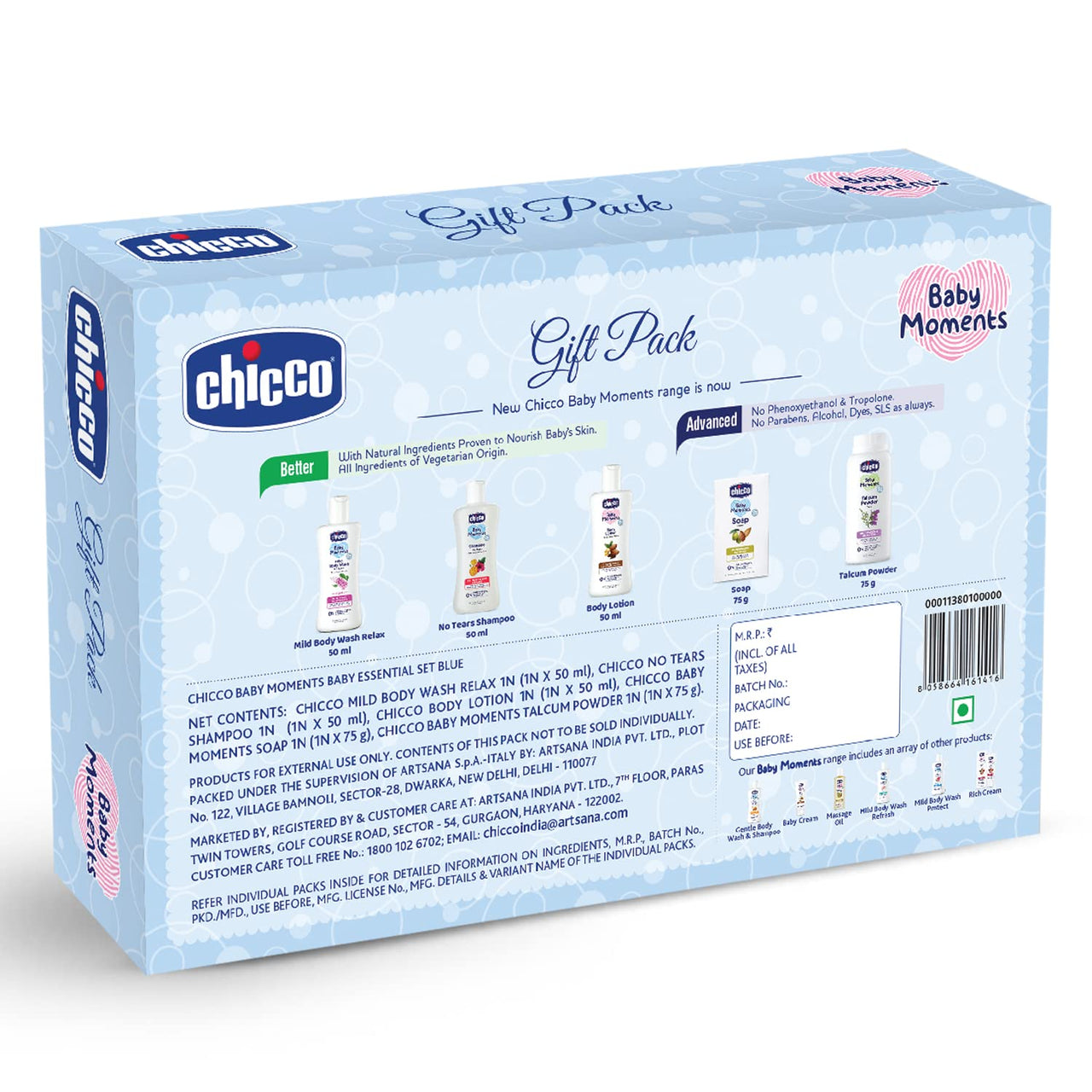 Chicco Baby Moments Essential Set, Gift Set for Babies, 0M+ Blue