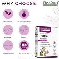 Elecious Indigo Powder for Hair black (200 Grams) | 100% Pure and Natural, No preservatives | Natural hair dye | No Ammonia, No PPD