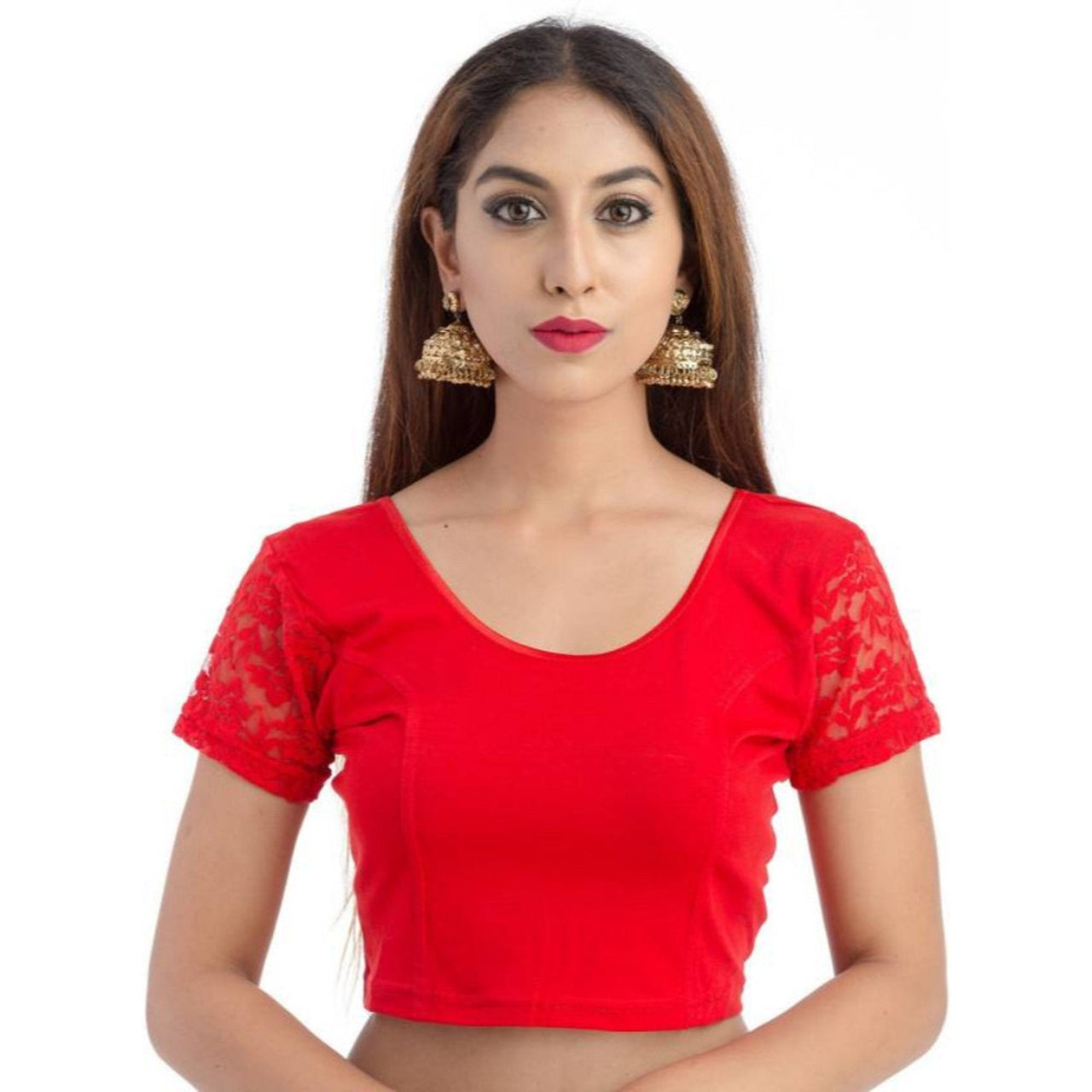 Fressia Fabrics Women's  Cotton Solid 3/4 Sleeve Saree Blouse