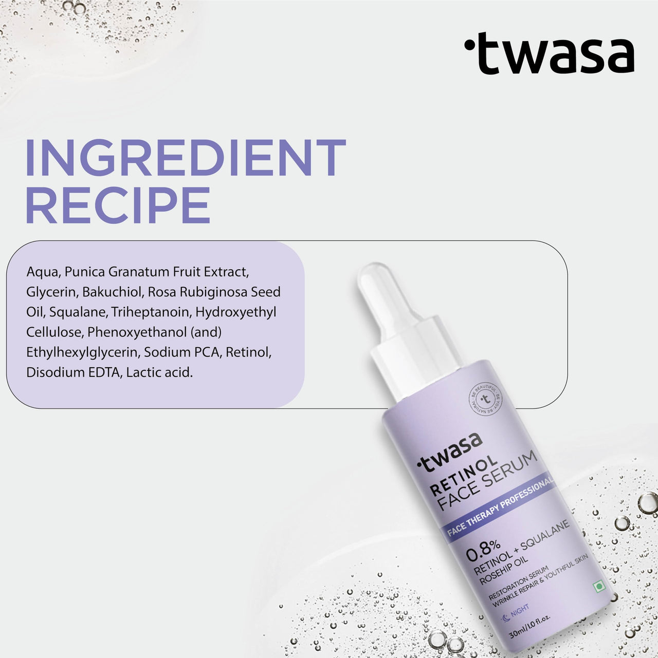 Twasa 0.8% Retinol Serum For Face Anti Aging With Bakuchiol | Retinol Night Serum For Beginners | Reduce Fine Lines & Wrinkles, Boost Collagen | Men & Women | All Skin Types (30 ml)