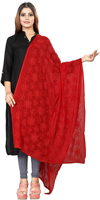 AKSHAR LLC Women's  Designer Pure Chiffon Dupatta with Pure Cotton Thread Embroidery Work