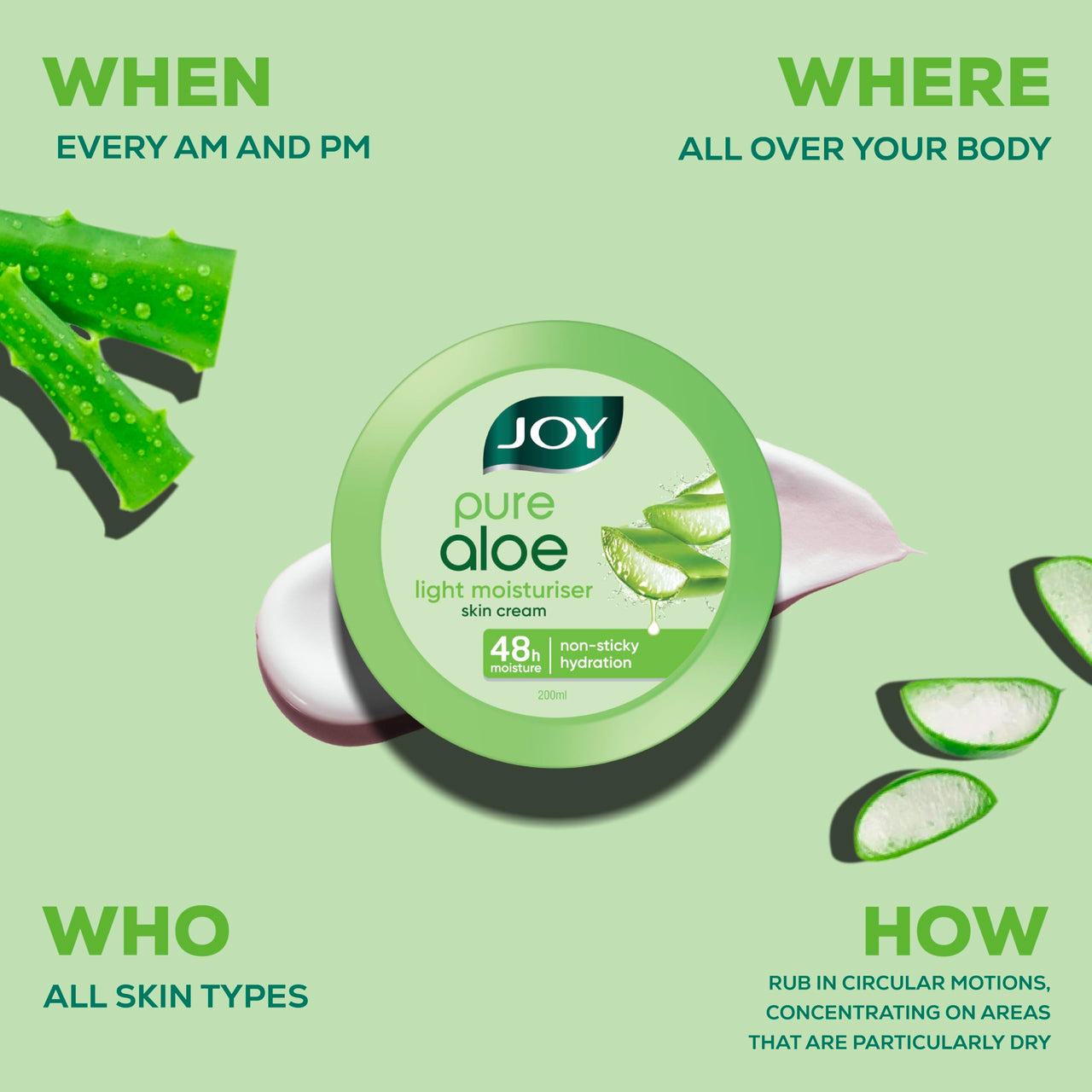 Joy Pure Aloe Multi Benefit Aloe Vera Moisturisers Skin Cold Cream, For Normal to Oily Skin - Pack of 2 X 200ml