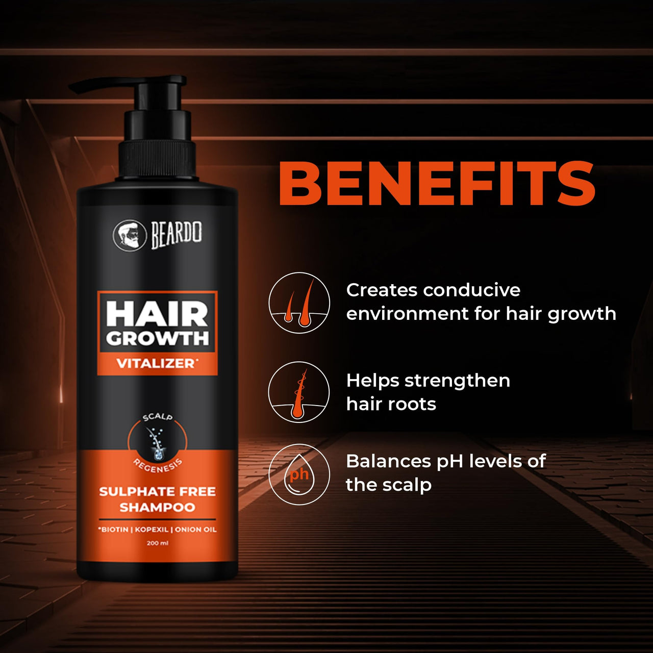 Beardo Hair Growth Vitalizer Shampoo, 200 ml | Shampoo for Men | Promotes Hair Growth | Sulphate and Paraben Free Shampoo | With Onion Oil & Biotin