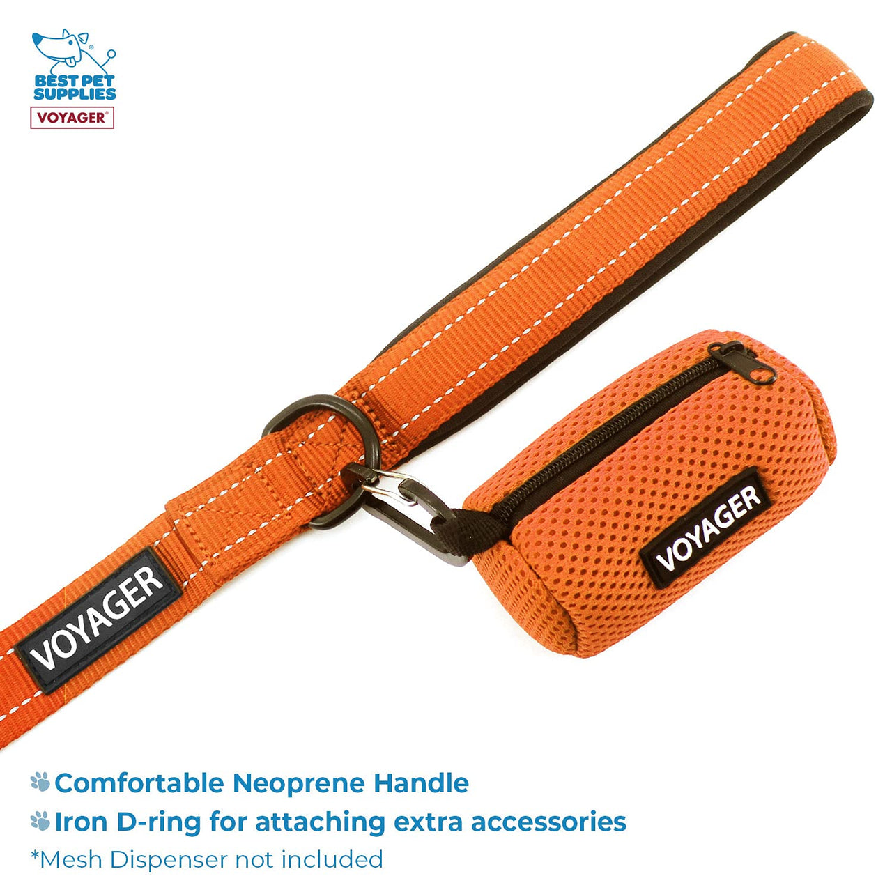 Voyager Dog Harness Dual Leash Attachment No-Pull Control Adjustable Soft but Strong Pet Harness for Medium and Large Dogs with 3M Reflective Technology - Harness Leash Set (Orange), S