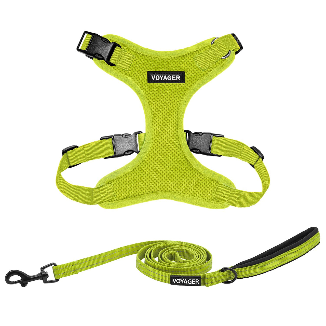 Voyager Step-in Lock Dog Harness w Reflective Dog Leash Combo Set with Neoprene Handle 5ft - Supports Small, Medium and Large Breed Puppies/Cats by Best Pet Supplies - Lime Green, XS Harness Leash Set (Lime Green) XS (Chest: 13 - 16" * Fit Cats)