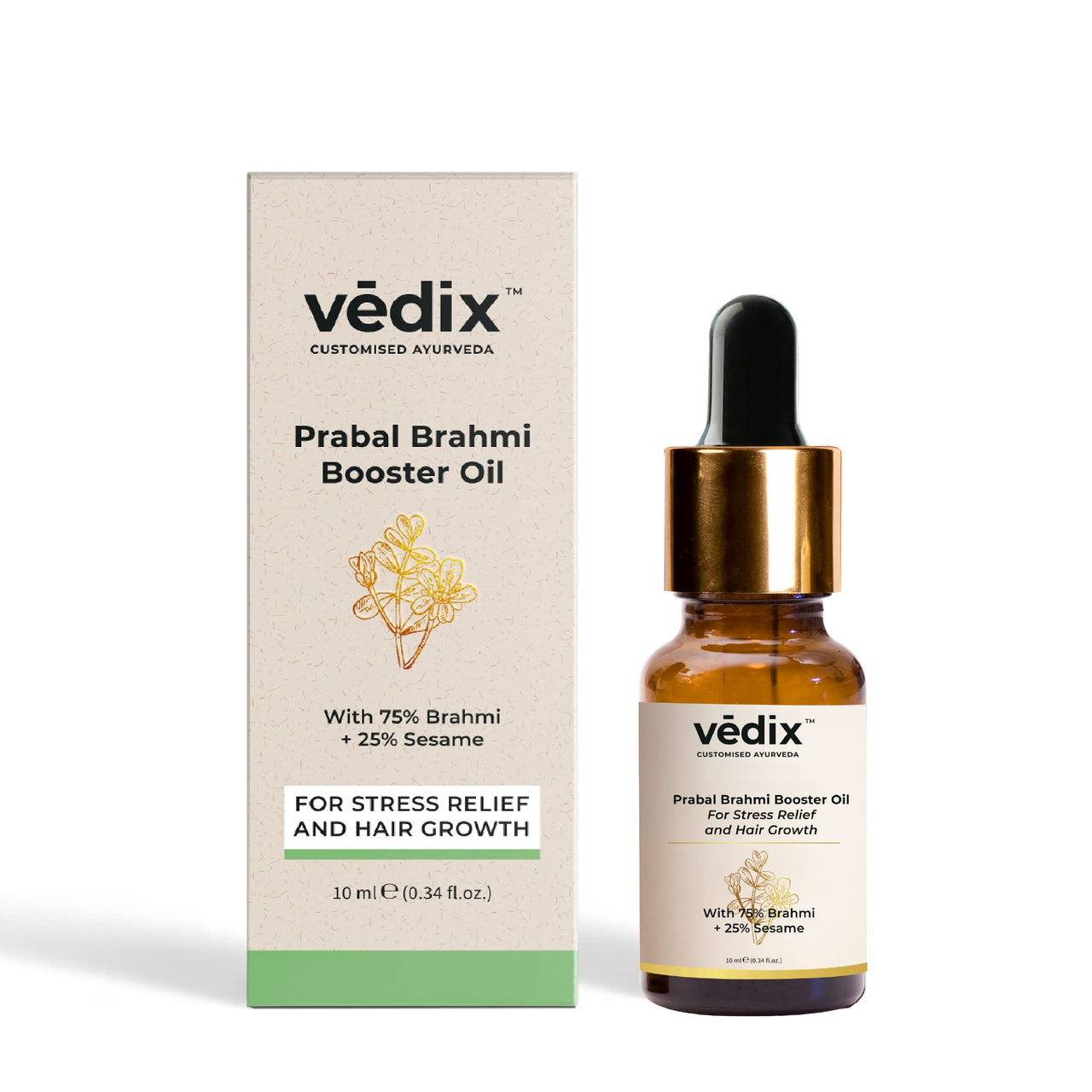 Vedix Customised Ayurvedic Hair Oil | Prabal Brahmi Booster Oil | For De-Stress and Hair Growth | With 75 Brahmi And Sesame - 10ml