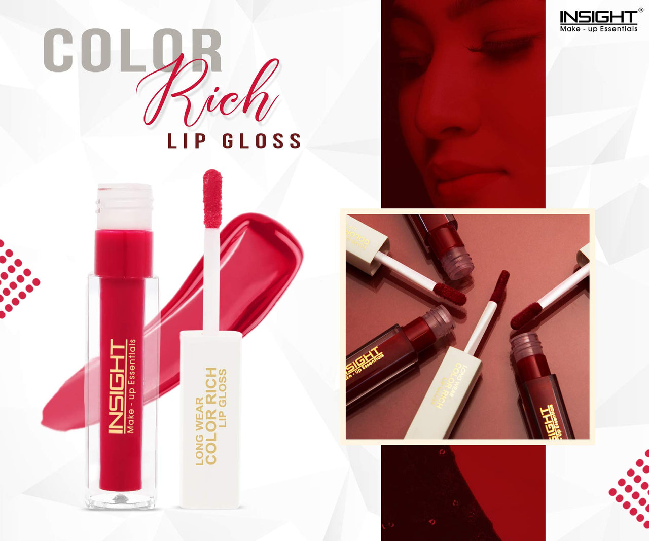 INSIGHT Long Wear Color Rich Lip Gloss, Glossy Finish - LG41-01&Insight Cosmetics Crème Blusher, Face Makeup, Dusty Rose, 3.5 gm(B-02=03)