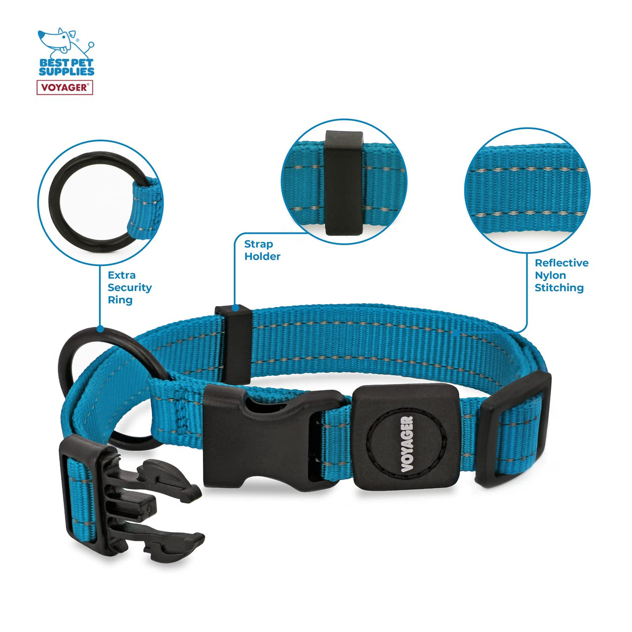 Voyager Reflective Dog Leash Collar Set with Neoprene Handle Supports Small, Medium, and Large Breed Puppies, Cute and Heavy Duty for Walking, Running, and Training - Turquoise, S Leash Collar Set (Turquoise) Leash Collar Set (5/8")