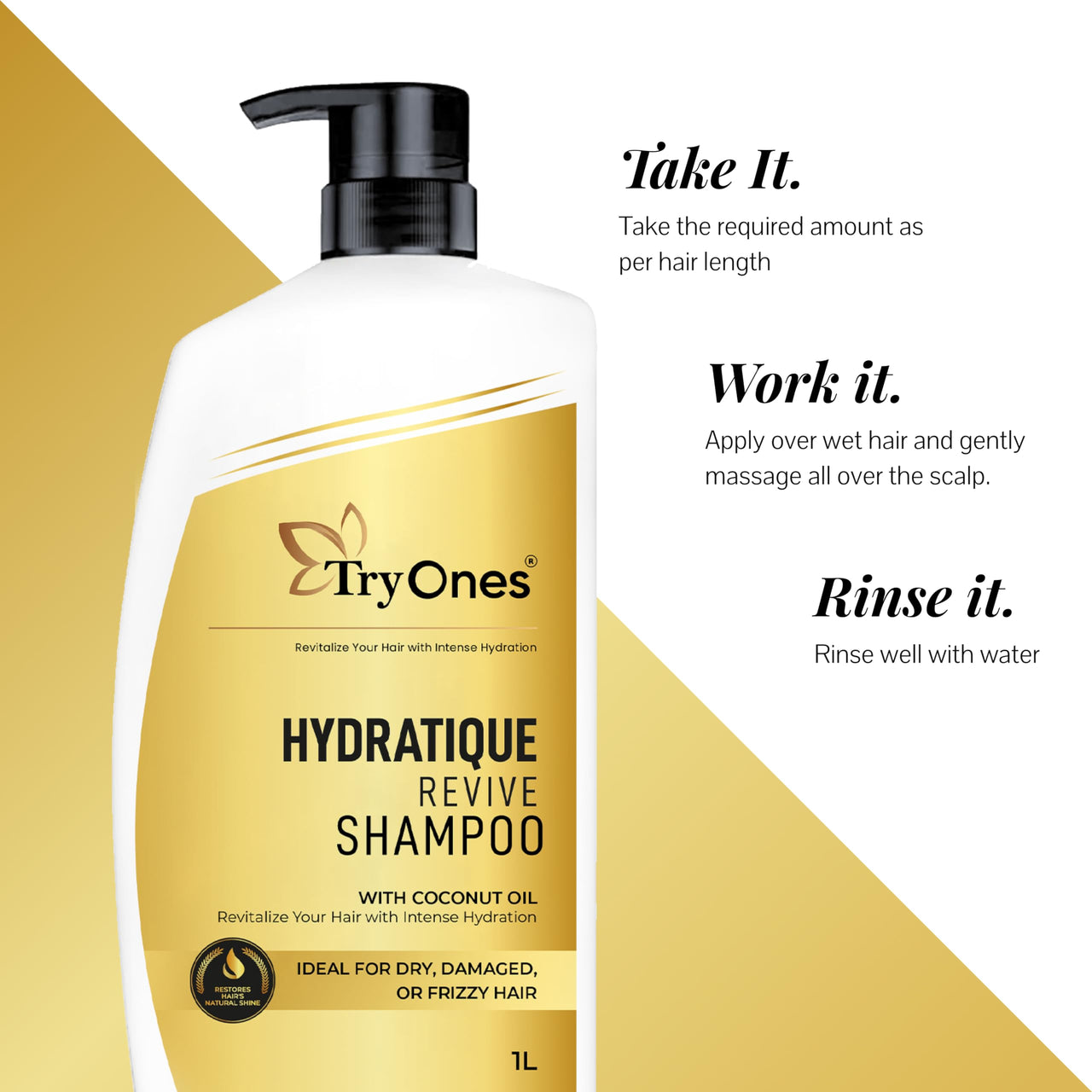 TryOnes Coconut Oil Hydrating Shampoo,Soften & Strengthen Hair 1000ml For Mens & Womens
