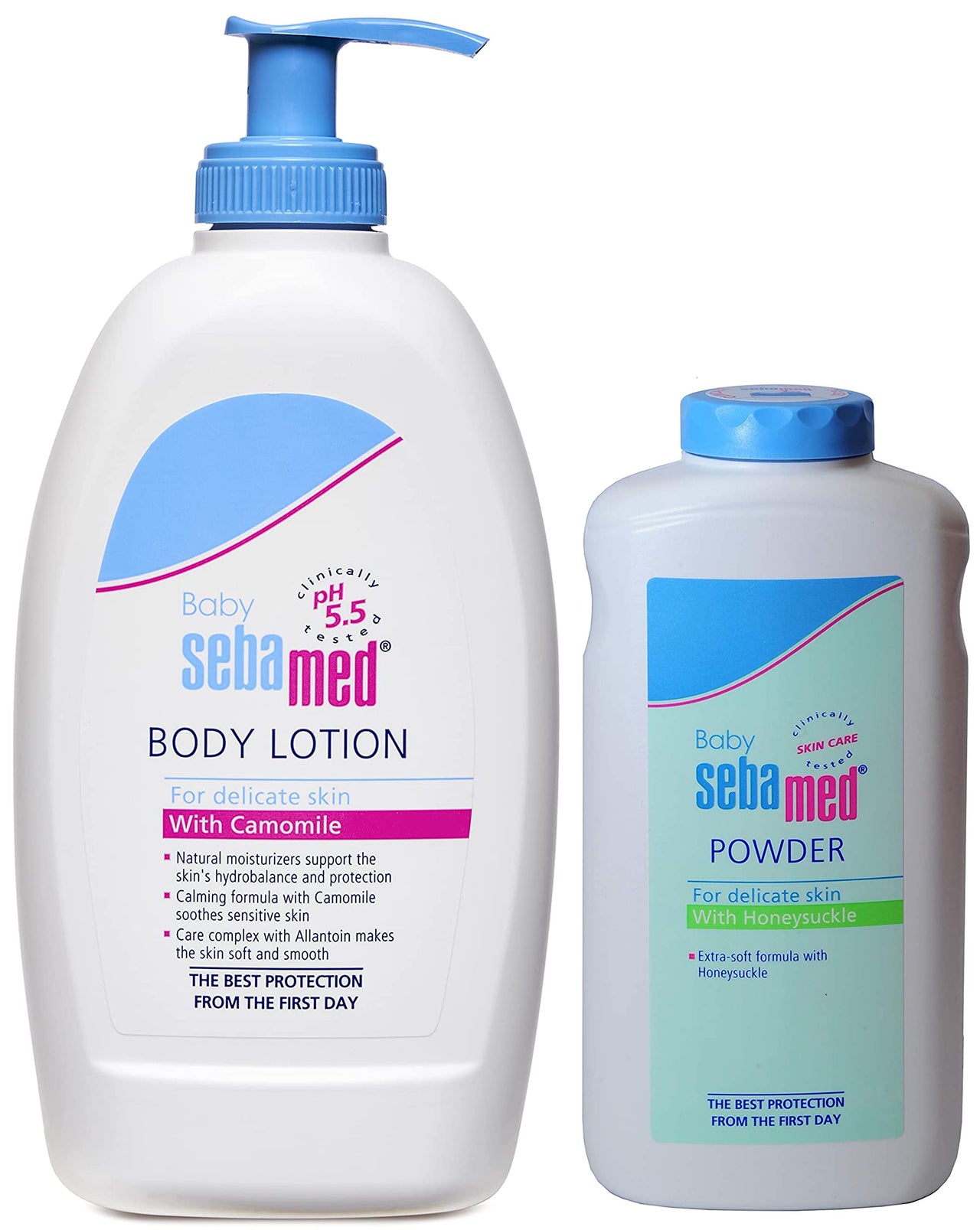 SebaMed Baby Body Lotion, For All Skin Types, 400 ml & Baby Powder with Honeysuckle 200g