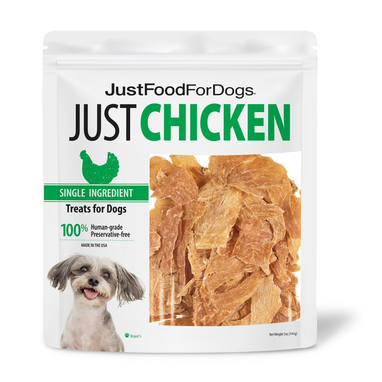 JustFoodForDogs Healthy Dog Treats, Single-Ingredient, Chicken Breast, Made in The USA 5 oz 5 Ounce (Pack of 1)
