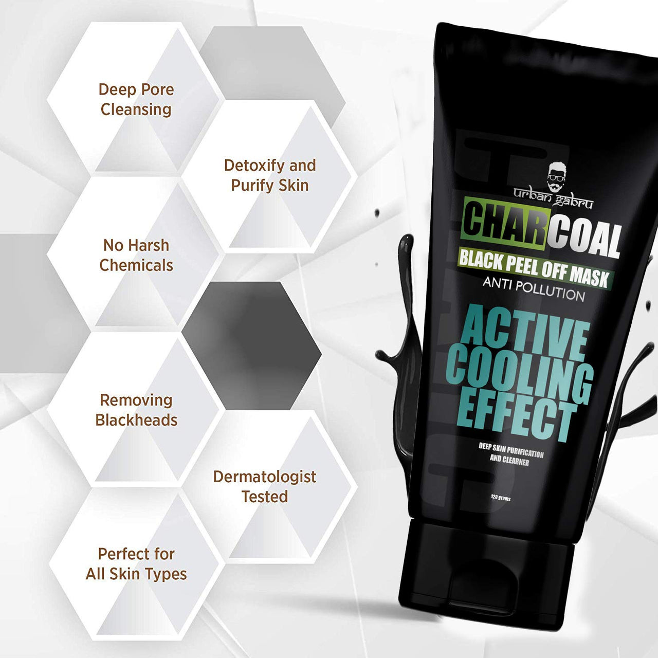 UrbanGabru Charcoal Peel Off Mask, 120g & UrbanGabru Charcoal Face Wash with Apple Cider Vinegar for Pimple/Acne control and clear Glowing Ski