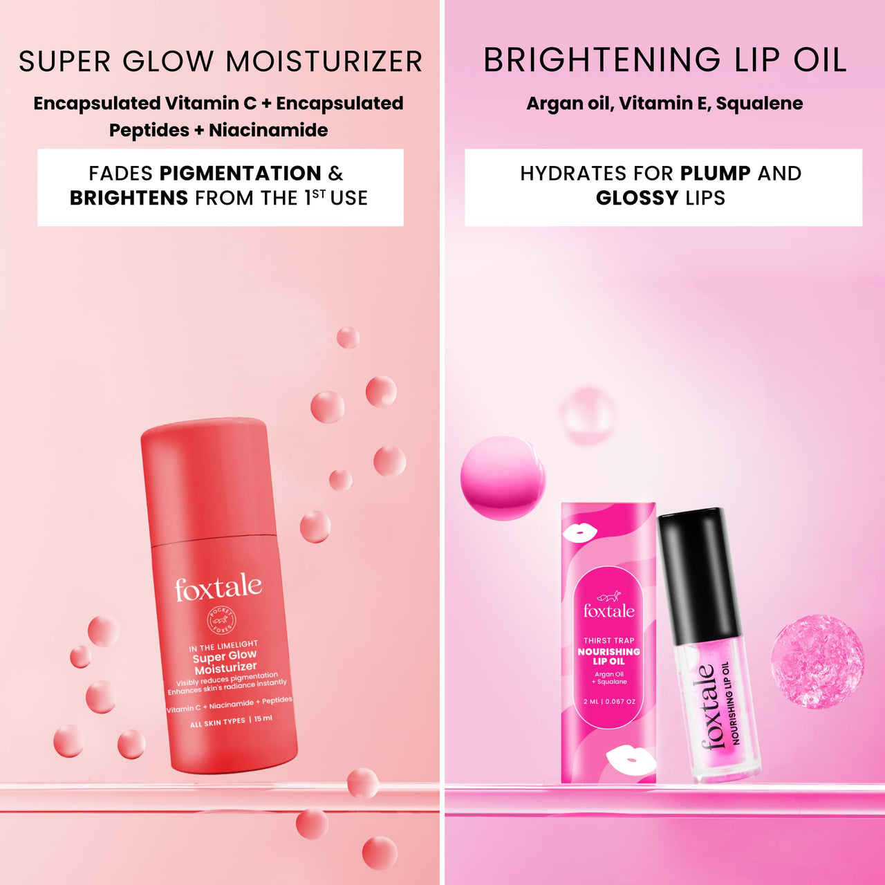 Foxtale Glow On Heartbeat Skincare Gift Set | Hydrating Cleanser, Tan-Removing Face Mask, Nourishing Lip Oil & Free Heart-Shaped Pouch | Travel-Friendly Self-Care Kit for Radiant, Glowing Skin