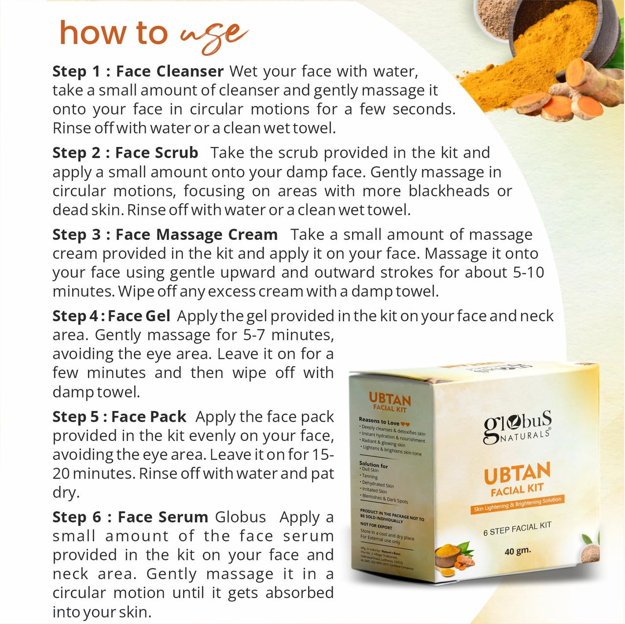 Globus Naturals Ubtan Face Wash & Facial Kit Combo, Skin Brightening Formula, For All Skin Types