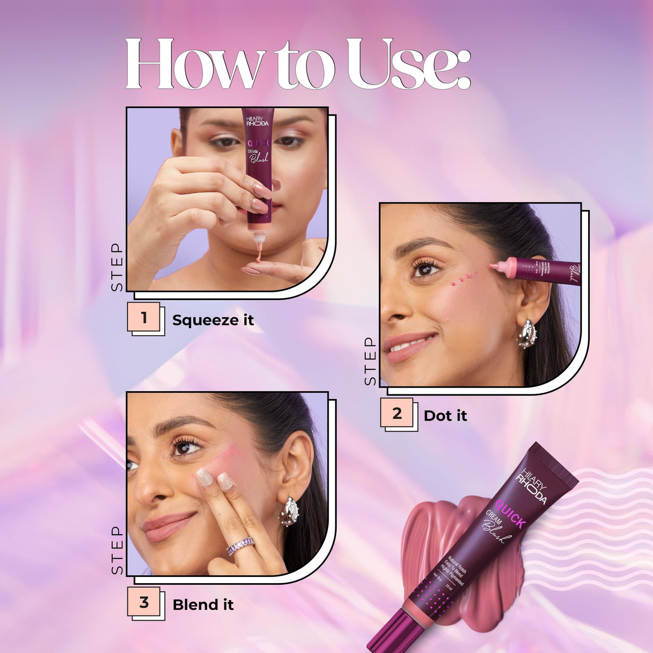 Hilary Rhoda Quick Cream Blush | Highly Pigmented & Dewy Finish | Long-Lasting | Buildable Coverage | Weightless & Easy to Apply | Cream Blush | 20 ml (Mauve Madness - Shade 03)