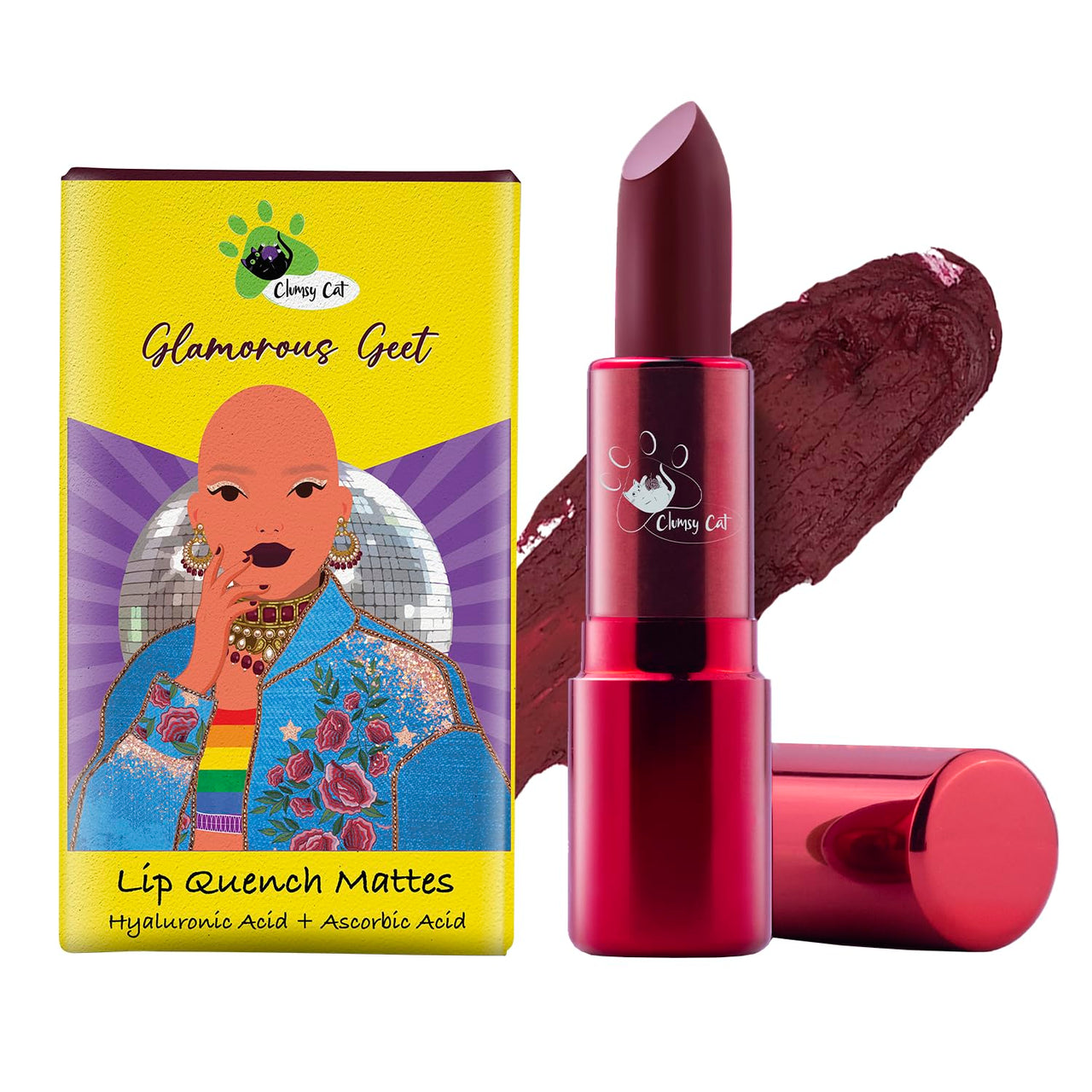 Clumsy Cat Glamorous Geet Matte Lipstick – Wine Shade | Long Lasting, Waterproof, Smudge-Proof & Non-Sticky | Burgundy Wine Lipstick for Women & Dusky Skin | Bold Daily Use Lip Color for Office, Party & College