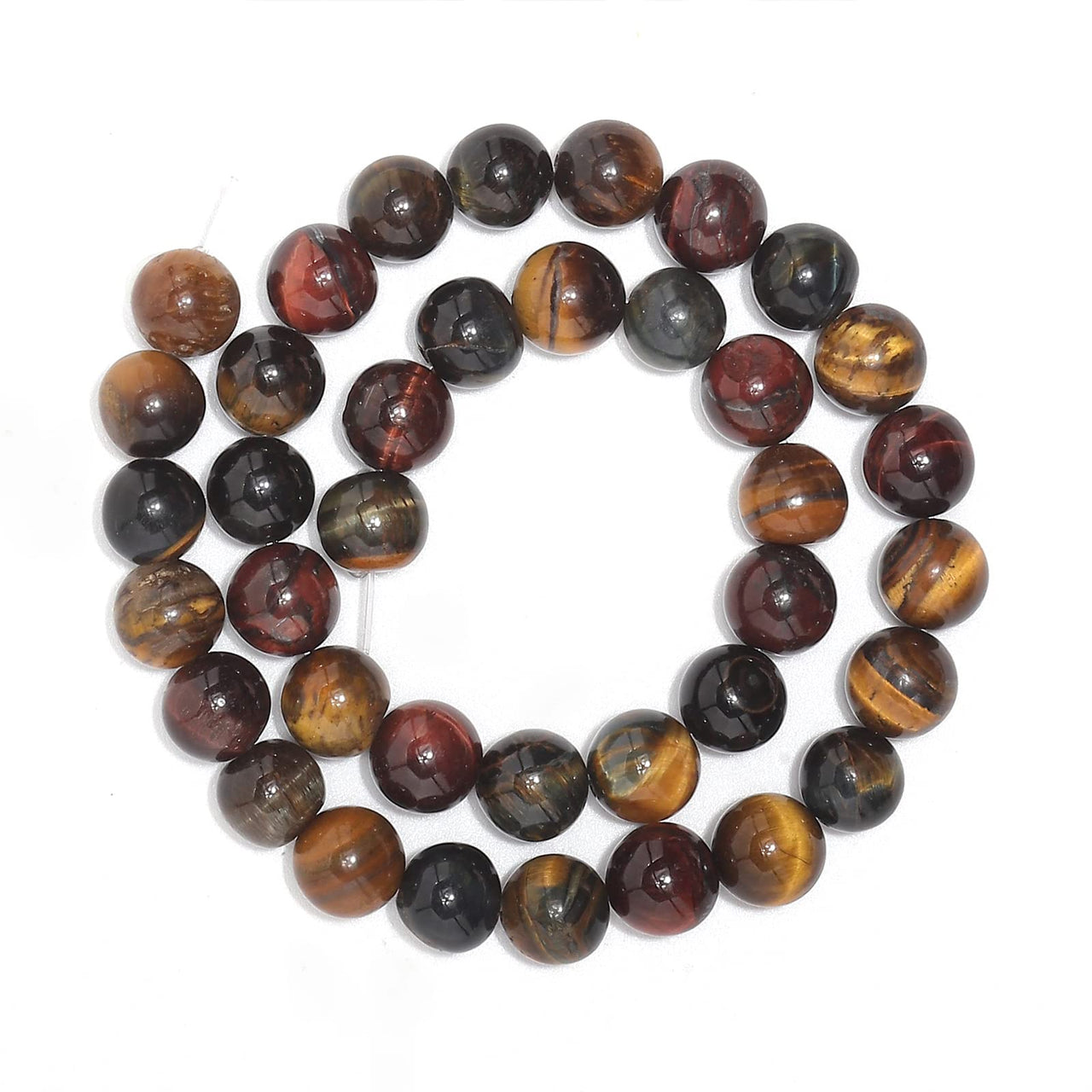 35pcs 10mm Natural Stone Beads Tricolor Tiger Eye Beads Energy Crystal Healing Power Gemstone for Jewelry Making, DIY Bracelet Necklace
