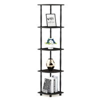 Furinno Turn-N-Tube 4-Tier Corner Display Rack Multipurpose Shelving Unit, Dark Brown Grain/Black 4-Tier Round Tube