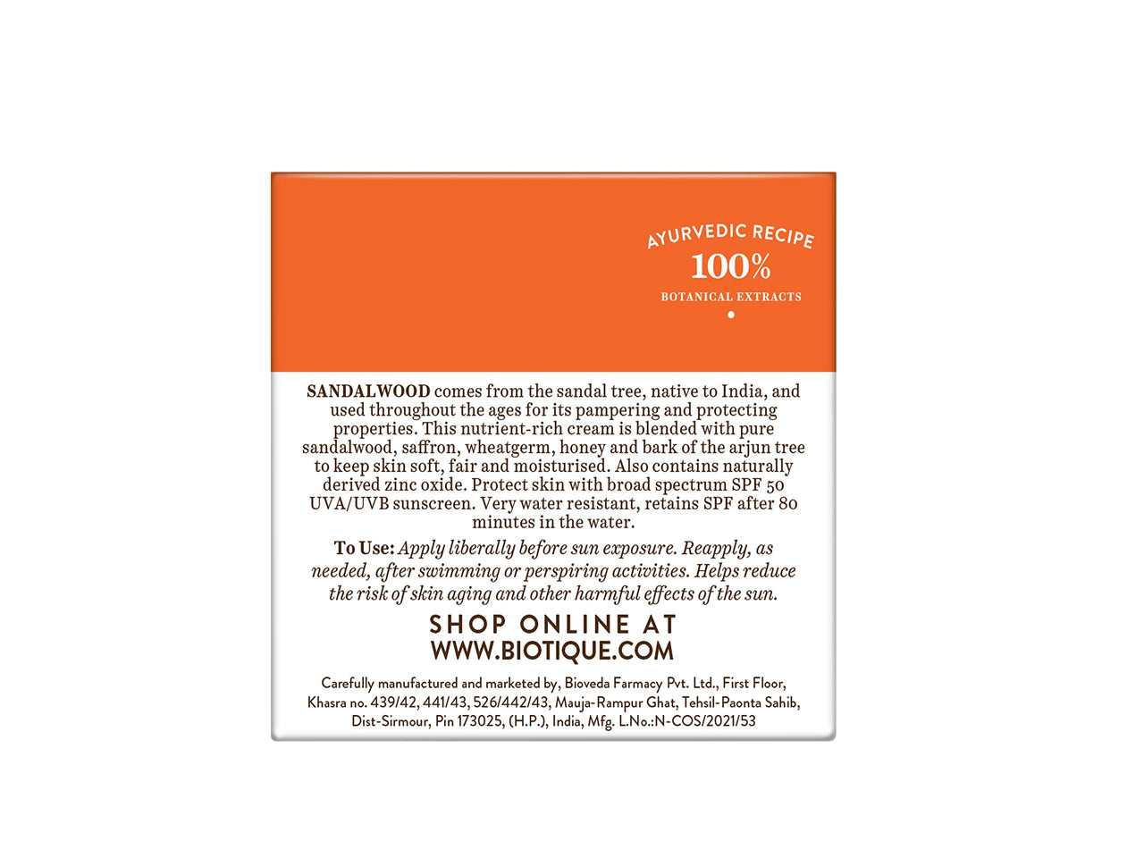 Biotique Sandalwood Sunscreen Ultra Soothing Face Lotion, SPF 50+ |Ultra Protective Lotion| Keeps Skin Soft, Fair and Moisturized| Water Resistant| For All Skin Types| 50ml
