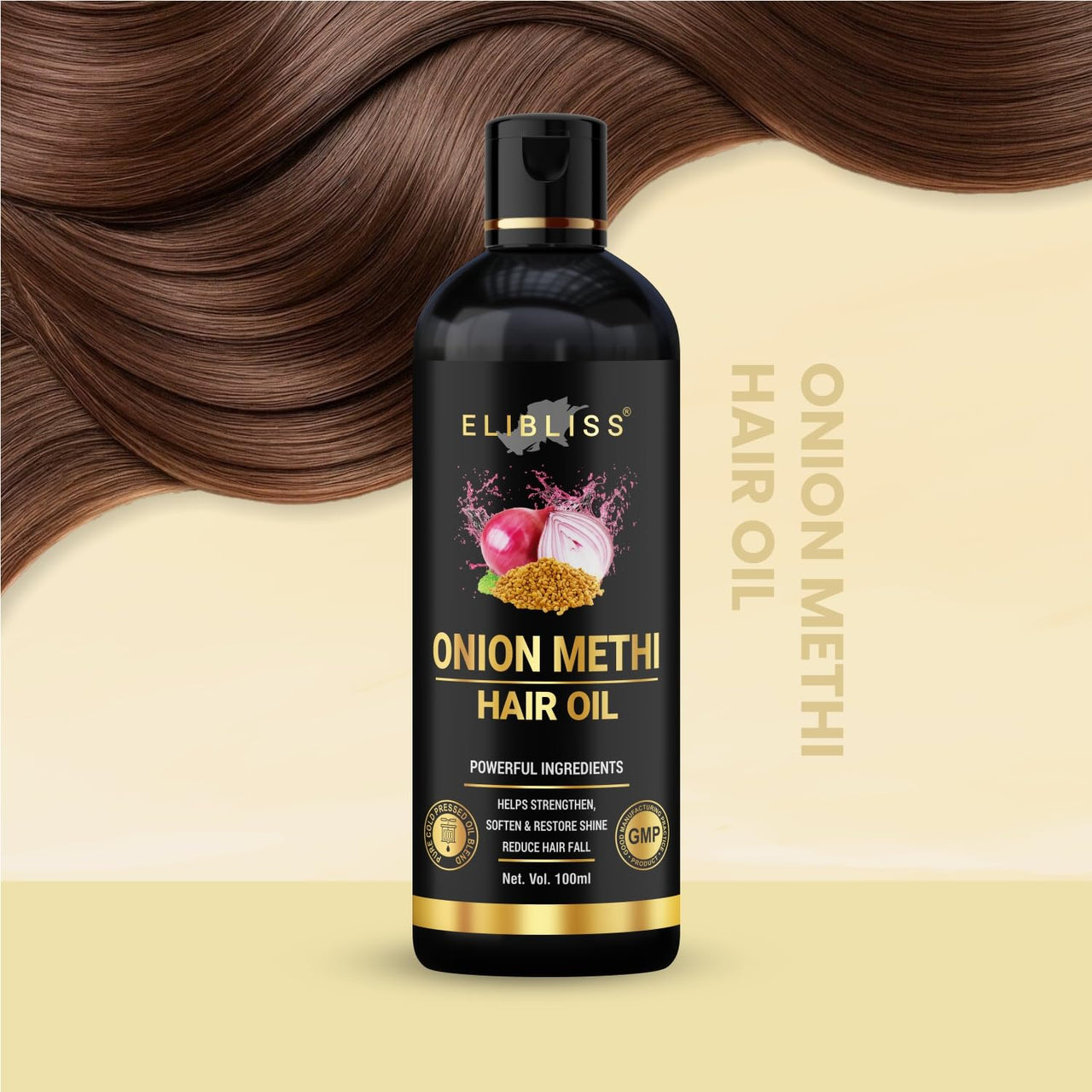 Elibliss Onion Methi Hair Oil for Hair Growth & Hair Fall Control, Enriched with Fenugreek, Red Onion & Natural Oils, Strengthens Roots, Reduces Breakage, Adds Shine, Promotes Healthy Scalp – 100ml
