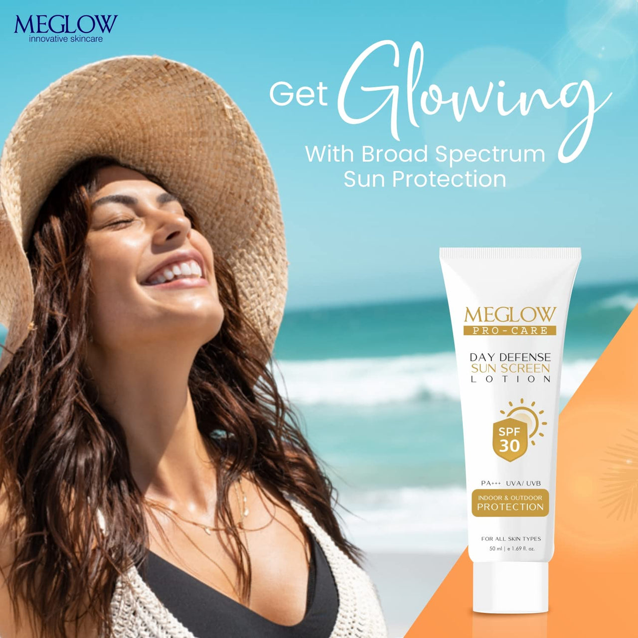 Meglow Skincare Combo Pack of 2 - Meglow Pro-Care Day Defense Sunscreen lotion with-SPF 30 PA+++ with Meglow BB+ Cream | Sun Protection & Everyday Makeup Look | For All Skin Types