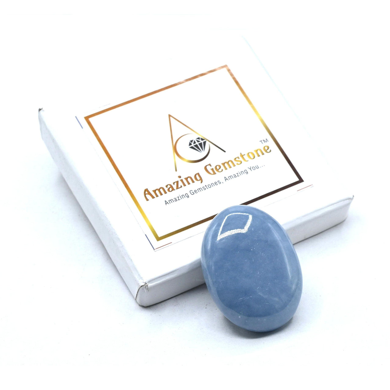 Angelite Palm Stone - Hot Massage Worry Stone for Natural Body Chakra Balancing, Reiki Healing and Crystal Grid Angelite